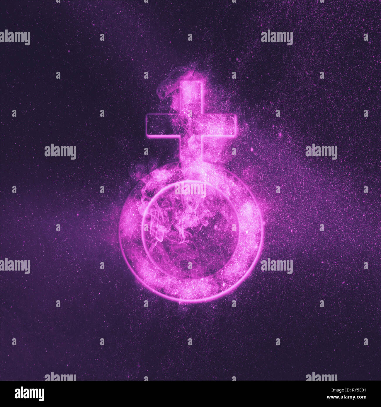 Earth Symbol. Earth sign. Abstract night sky background Stock