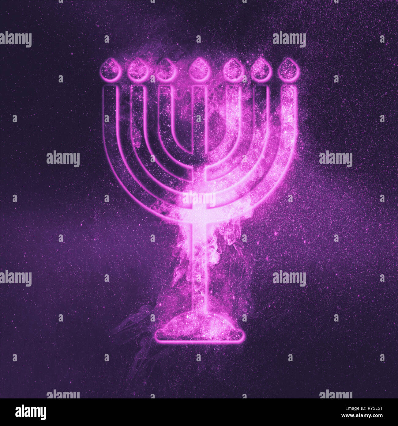 Hanukkah menorah symbol. Menorah symbol of Judaism. Abstract night sky