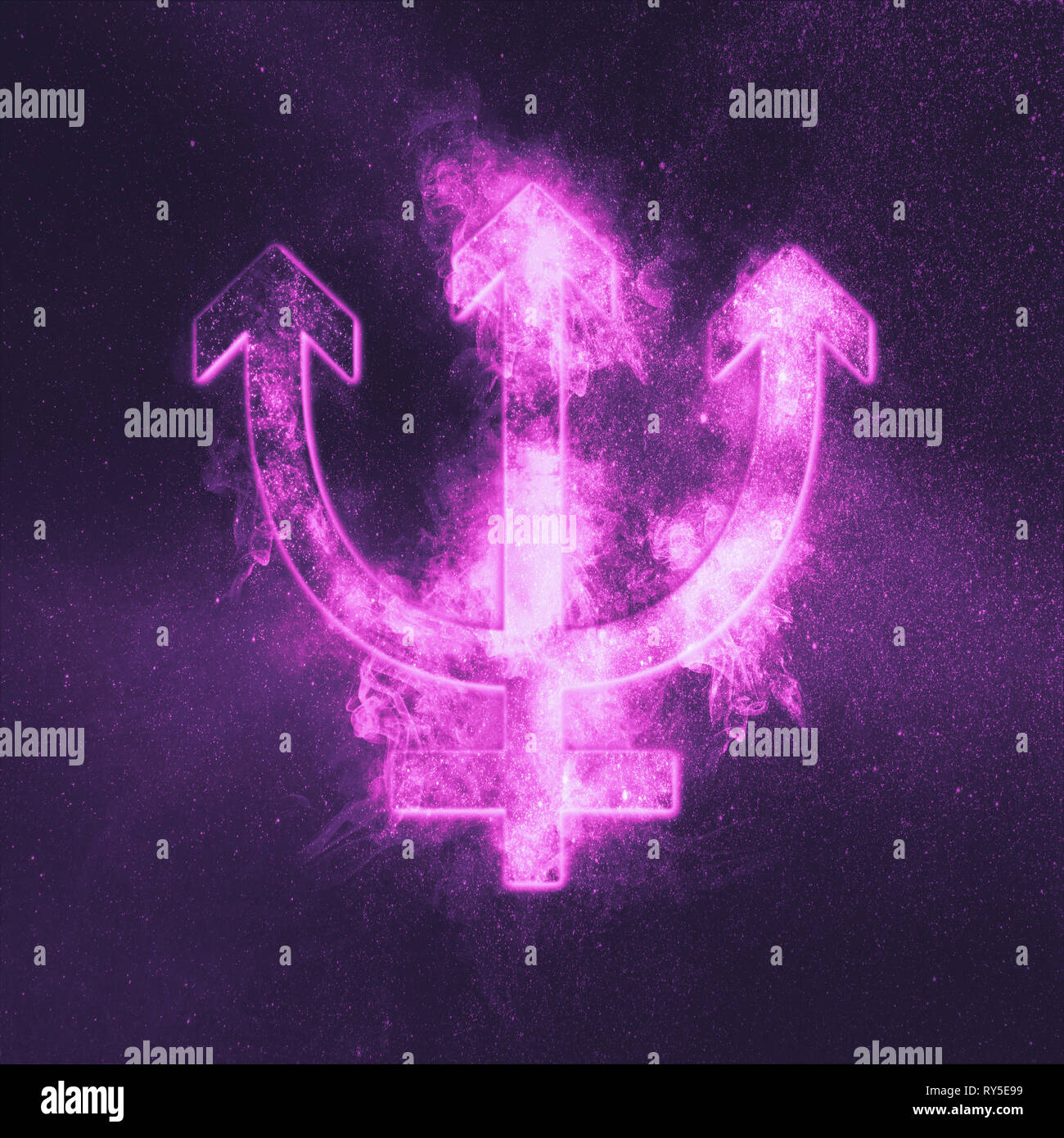 Planet Neptune Symbol. Neptune sign. Abstract night sky background. Stock Photo