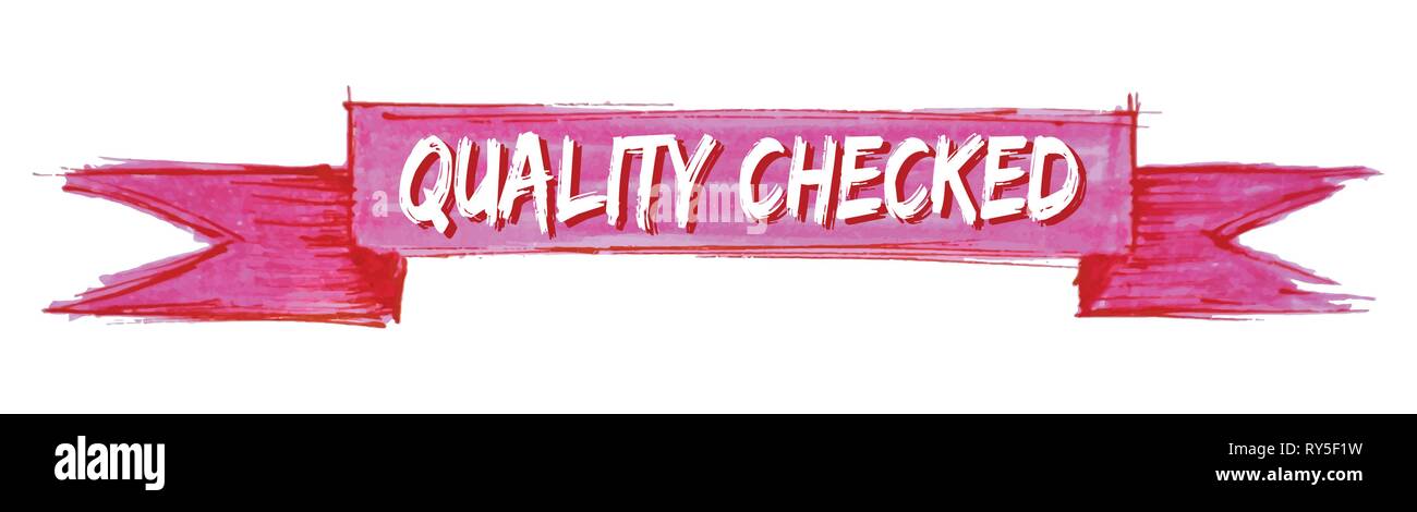 quality checked hand painted ribbon sign Stock Vector