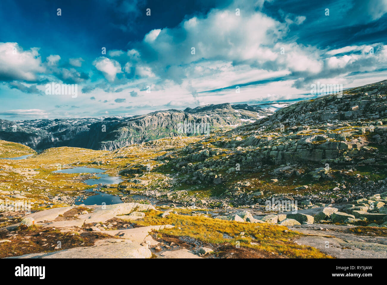 Mountains Landscape With Blue Sky In Norway. Travel In Scandinavia ...