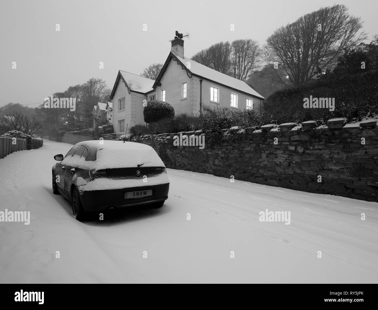 Salcombe in the snow. The beast from the east hit South Devon in 2018 and made for some beautiful images. Stock Photo