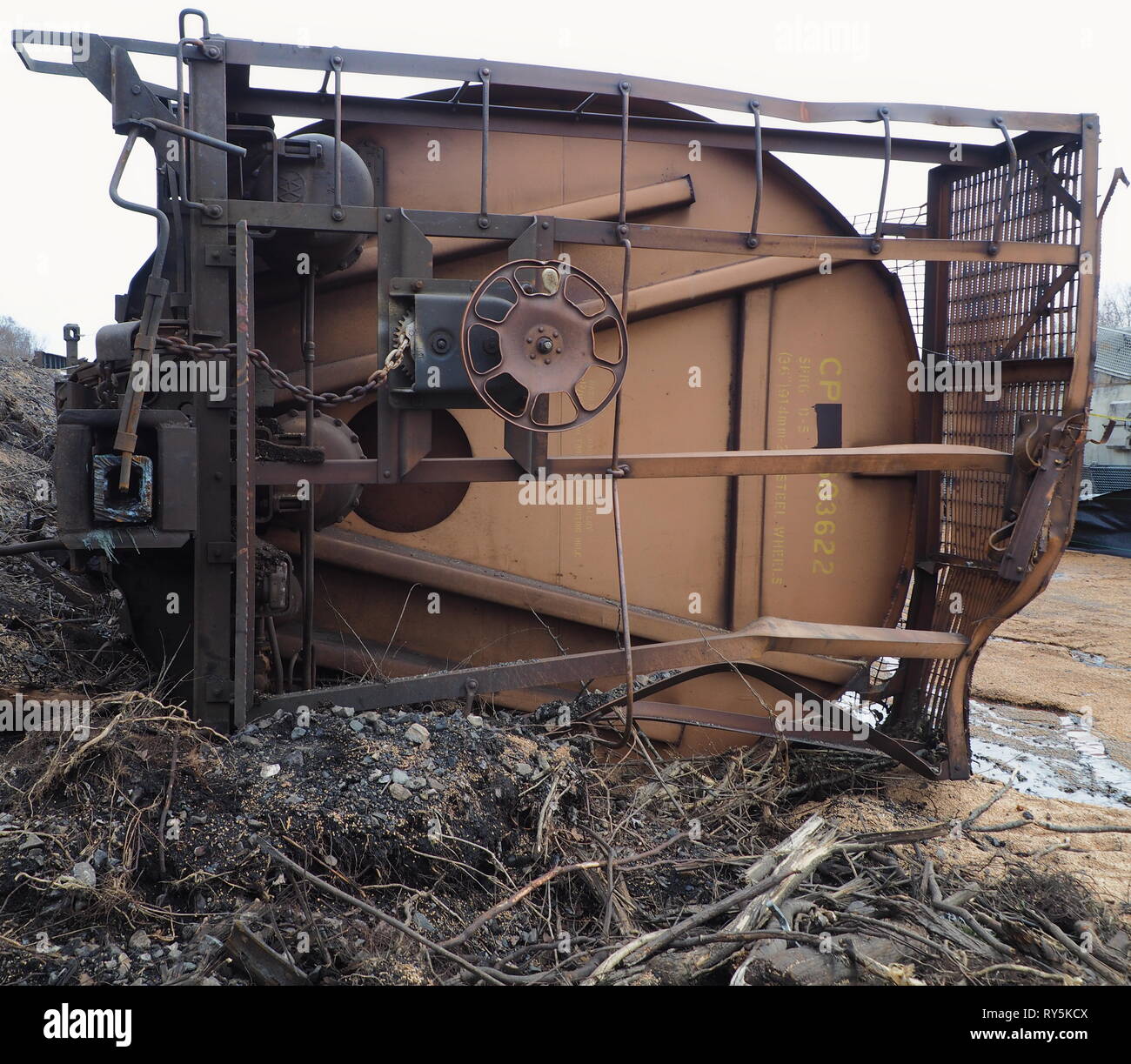 Railroad Tanker car wreck Stock Photo