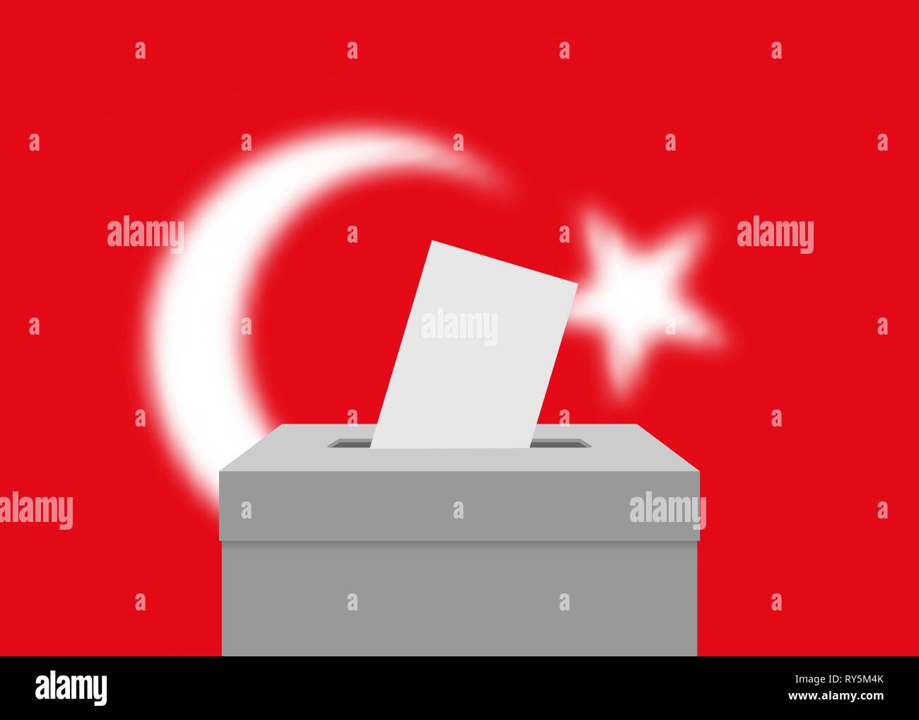 Turkey election banner background. Ballot Box with blurred flag Stock