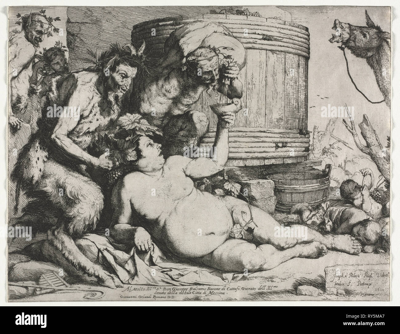 Silenus, 1628. Jusepe de Ribera (Spanish, 1591-1652). Etching Stock Photo