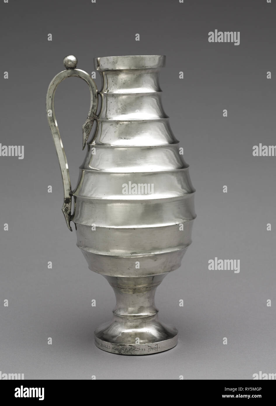 Stepped Pitcher, 400-600. Sasanian, Iran, 5th-7th Century. Silver; overall: 35.6 cm (14 in Stock Photo
