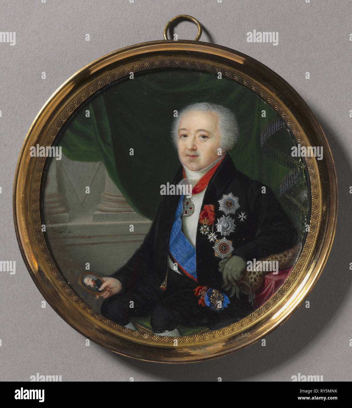 Portrait of Prince Alexander Bezborodko, mid to late 1700s. Pierre-Charles Cior (French, 1769-1840). Watercolor on ivory in a 19th-century gilt metal frame; diameter: 8.6 cm (3 3/8 in.); diameter of frame: 10.2 cm (4 in Stock Photo