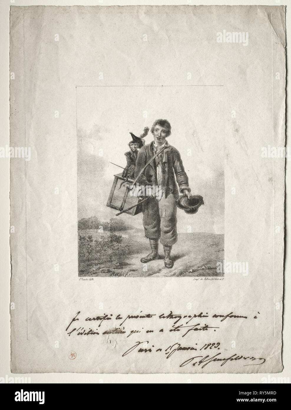 Organ-Grinder Boy. Alois Senefelder (German, 1771-1834). Lithograph Stock Photo