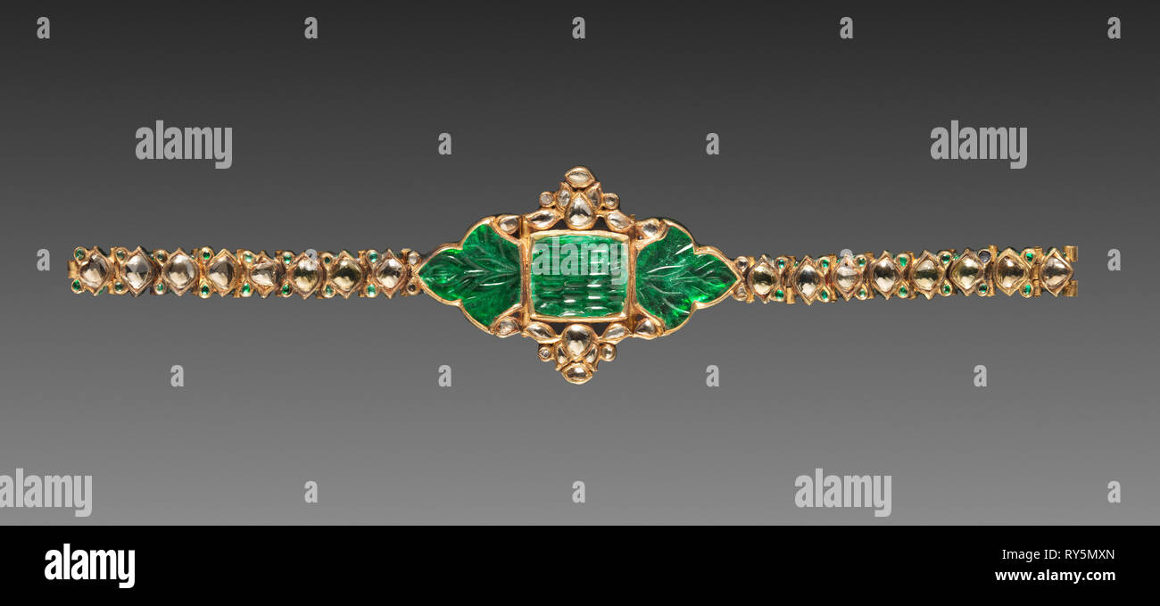 Bracelet, 1700s. India, Mughal, Rajasthan, Jaipur, 18th century. Gold, emeralds, diamonds, and enamel; overall: 4 cm (1 9/16 in Stock Photo