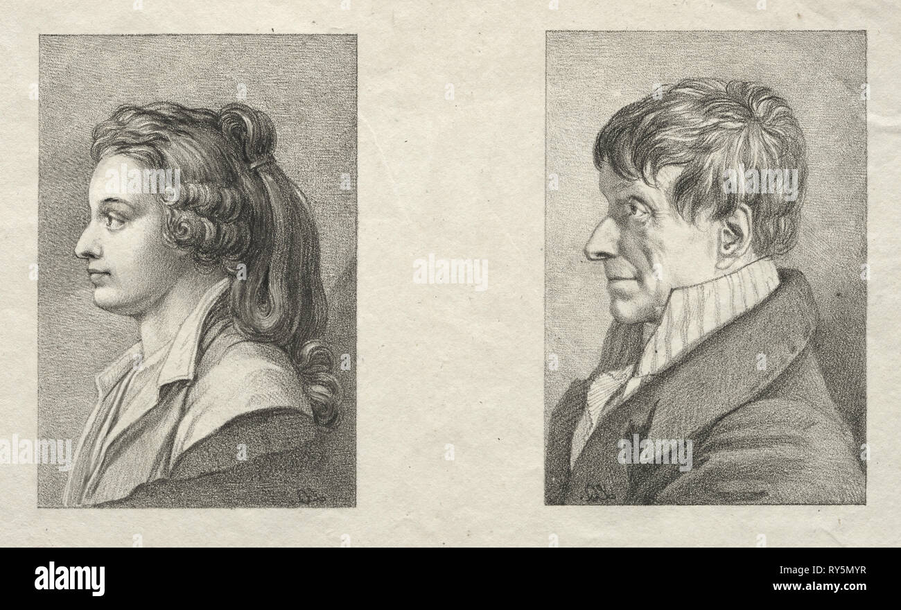 Profile Portrait of a Woman and a Man. Lorenzo II Quaglio (German, 1793-1869). Lithograph Stock Photo