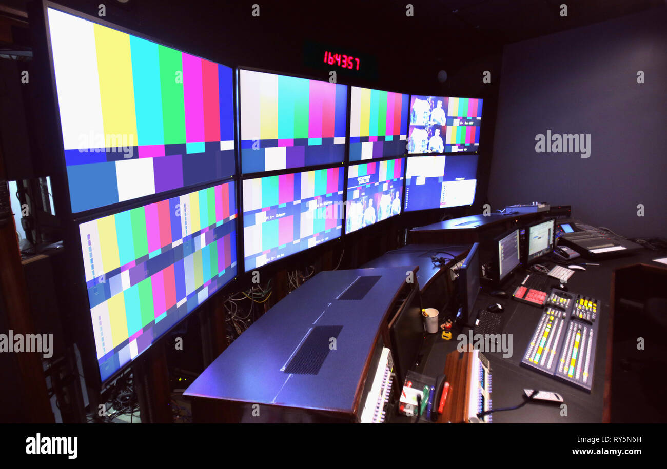 Broadcast TV News Control Room Stock Photo - Alamy