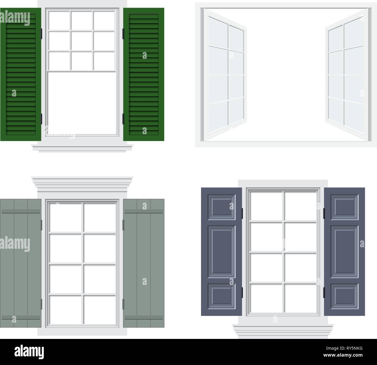 Set Of Different Windows With Shutters Vector Illustration Stock Vector ...