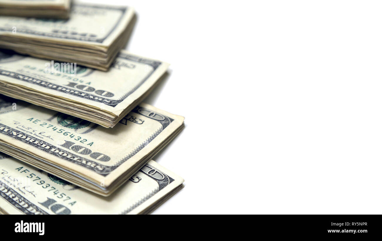 Stacks of 100 Dollar Bills Fanned on White Background Stock Photo - Alamy
