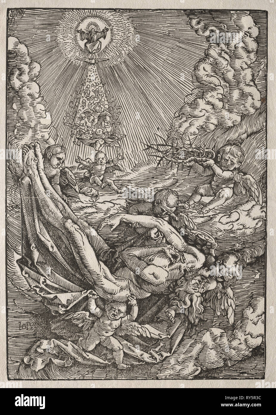 Christ Carried to Heaven by Angels, c. 1515-1517. Hans Baldung (German, 1484/85-1545). Woodcut Stock Photo