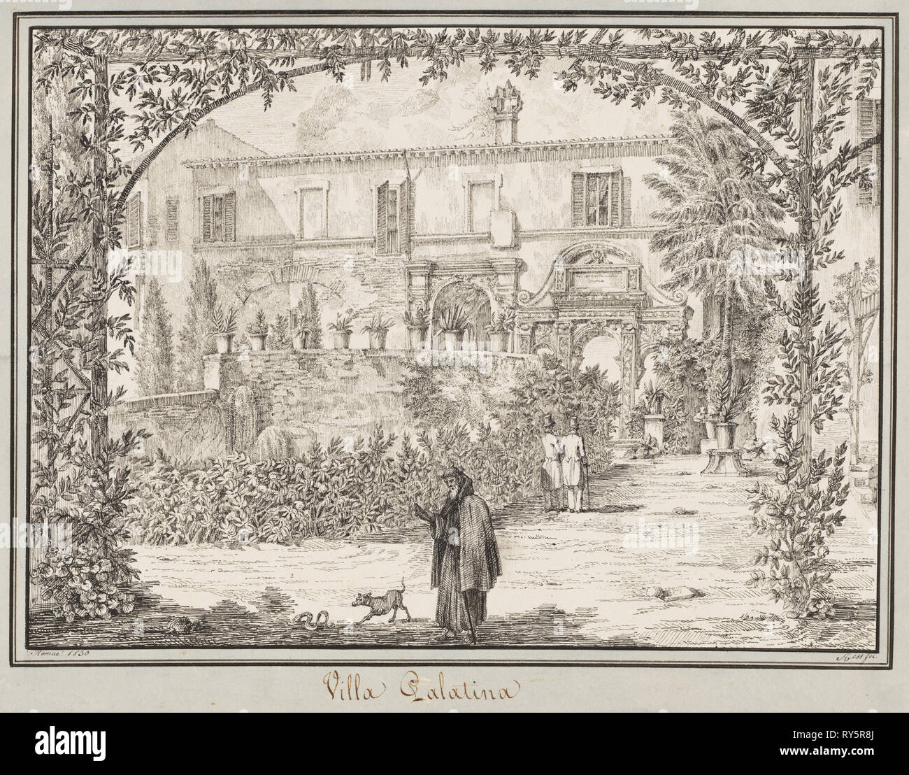 Villa Palatina, 1830. Peter Heinrich Lambert von Hess (German, 1792-1871). Pen and black ink with faint traces of graphite; framing lines in black ink, with gray wash border; sheet: 26.8 x 35.2 cm (10 9/16 x 13 7/8 in.); image: 19.3 x 26 cm (7 5/8 x 10 1/4 in Stock Photo