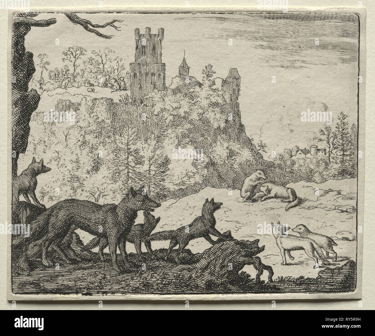 Reynard the Fox:  Reynard and the Badger Depart for Court. Allart van Everdingen (Dutch, 1621-1675). Etching Stock Photo