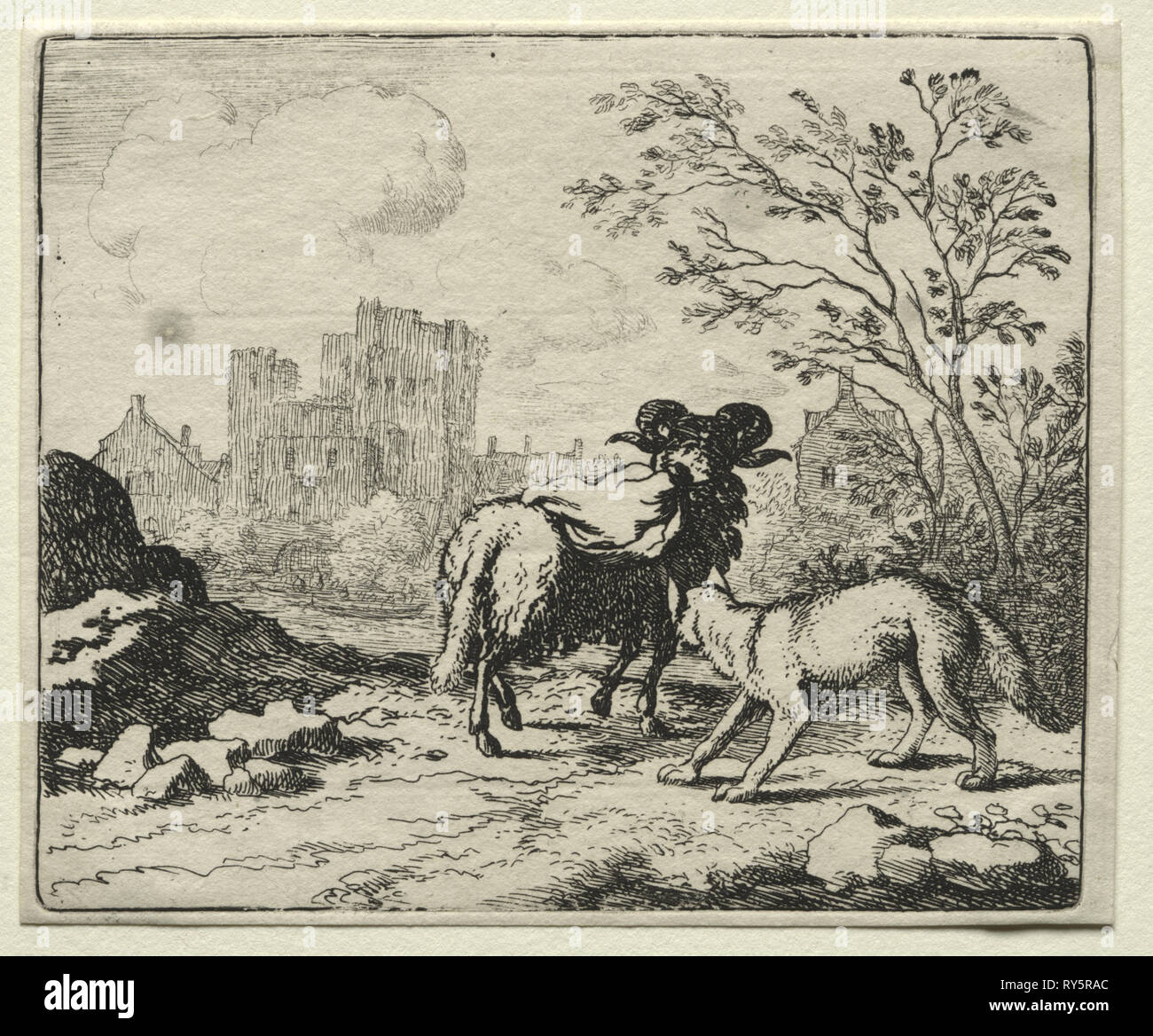 Reynard the Fox:  Reynard Sends a Packet to the Lion. Allart van Everdingen (Dutch, 1621-1675). Etching Stock Photo