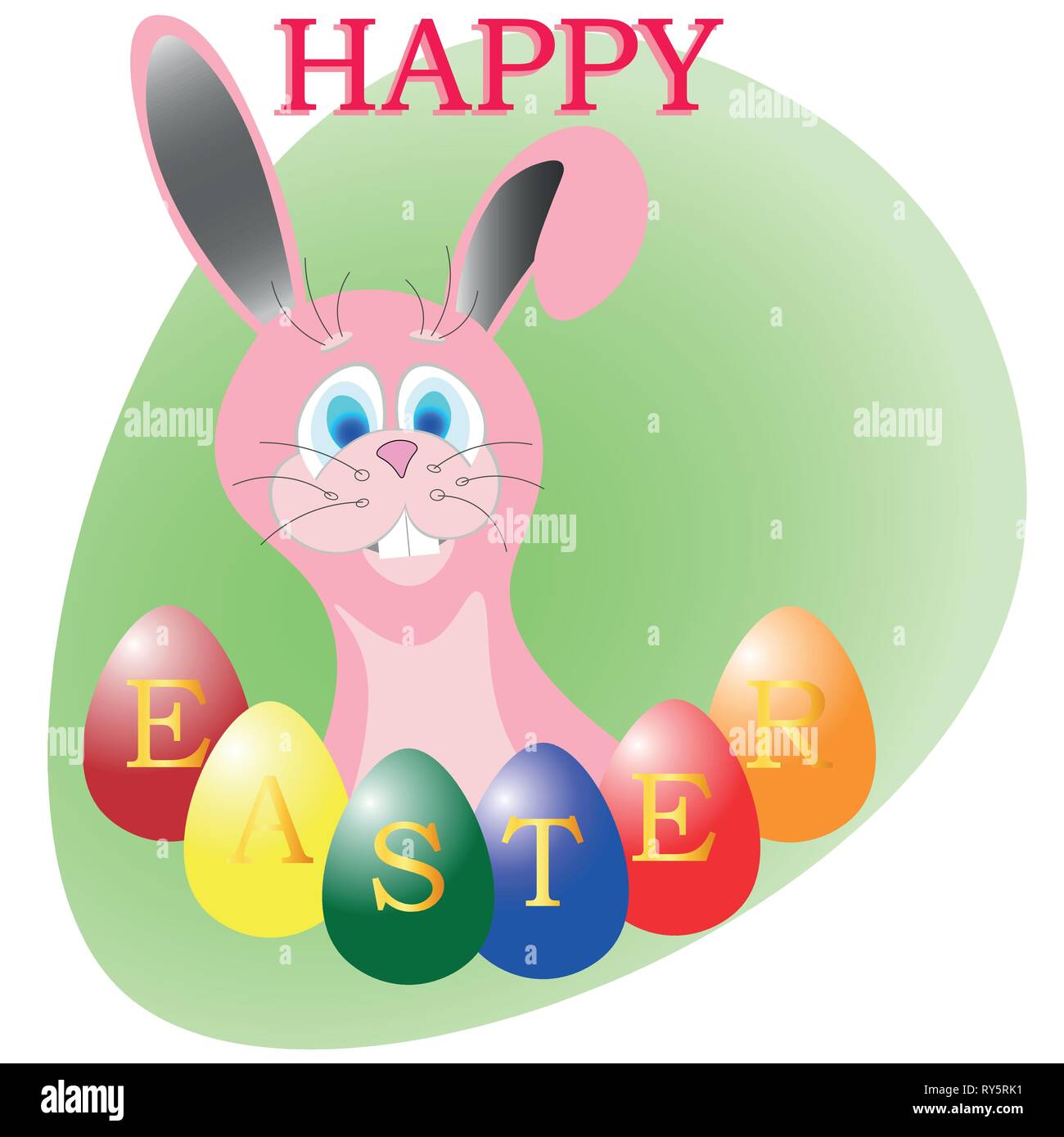 easter eggs and funny bunny with an inscription happy easter Stock Vector