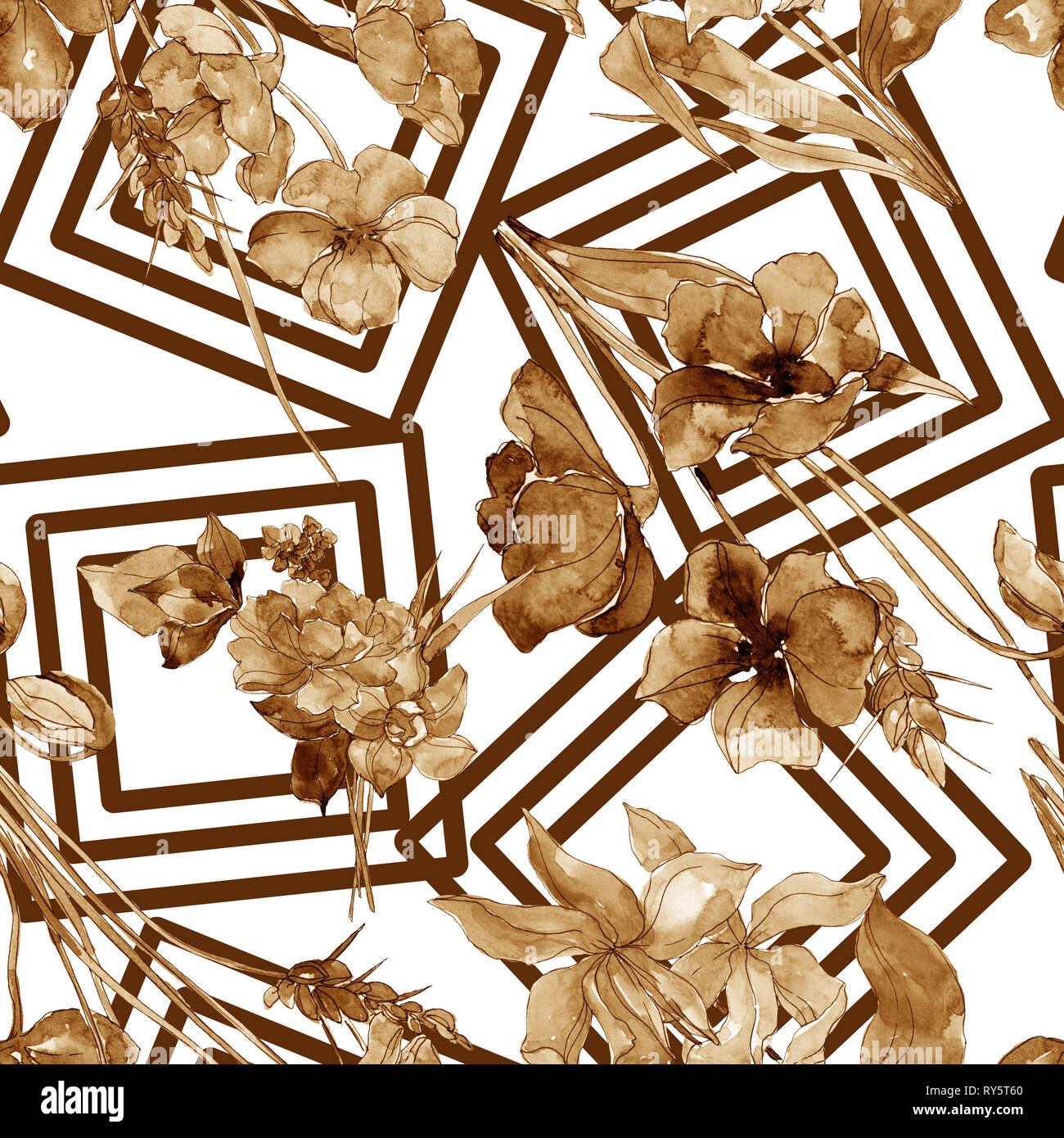 Luxury fashion prints with wildflowers - Luxury Fashion Prints With Wildflowers Botanical Flowers Watercolor Illustration Set Seamless Background Pattern RY5T60 