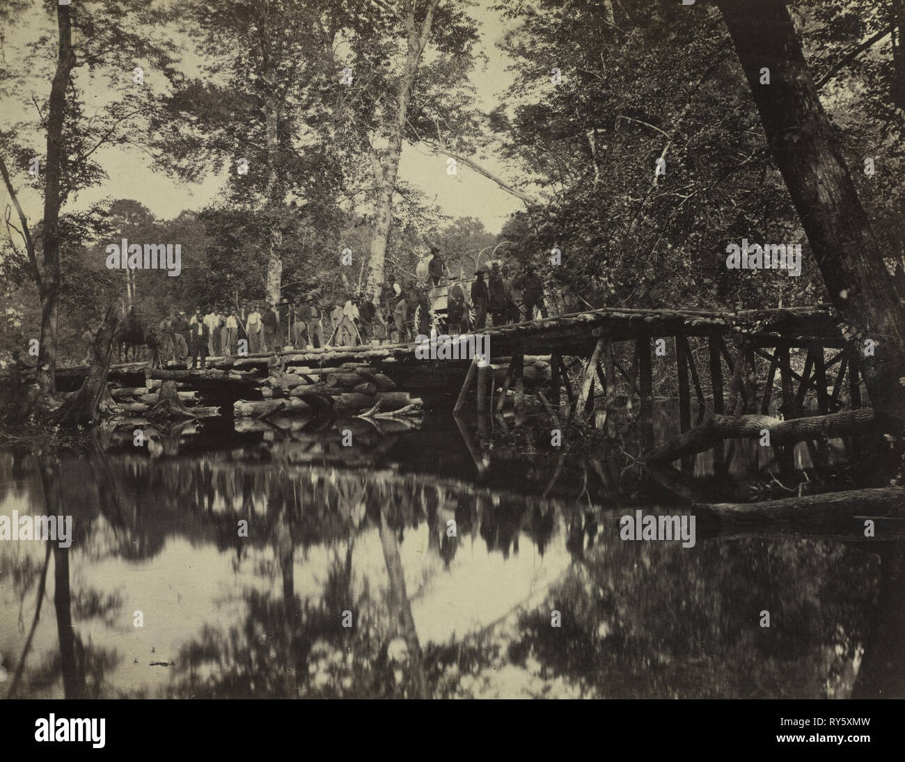 Alexander Gardner's Photographic Sketchbook of the War: Military Bridge, Across the Chickahominy, Virginia, 1862. David B. Woodbury (American, 1866). Albumen print, gold toned, from wet collodion negative; image: 17.7 x 23 cm (6 15/16 x 9 1/16 in.); matted: 40.6 x 50.8 cm (16 x 20 in Stock Photo