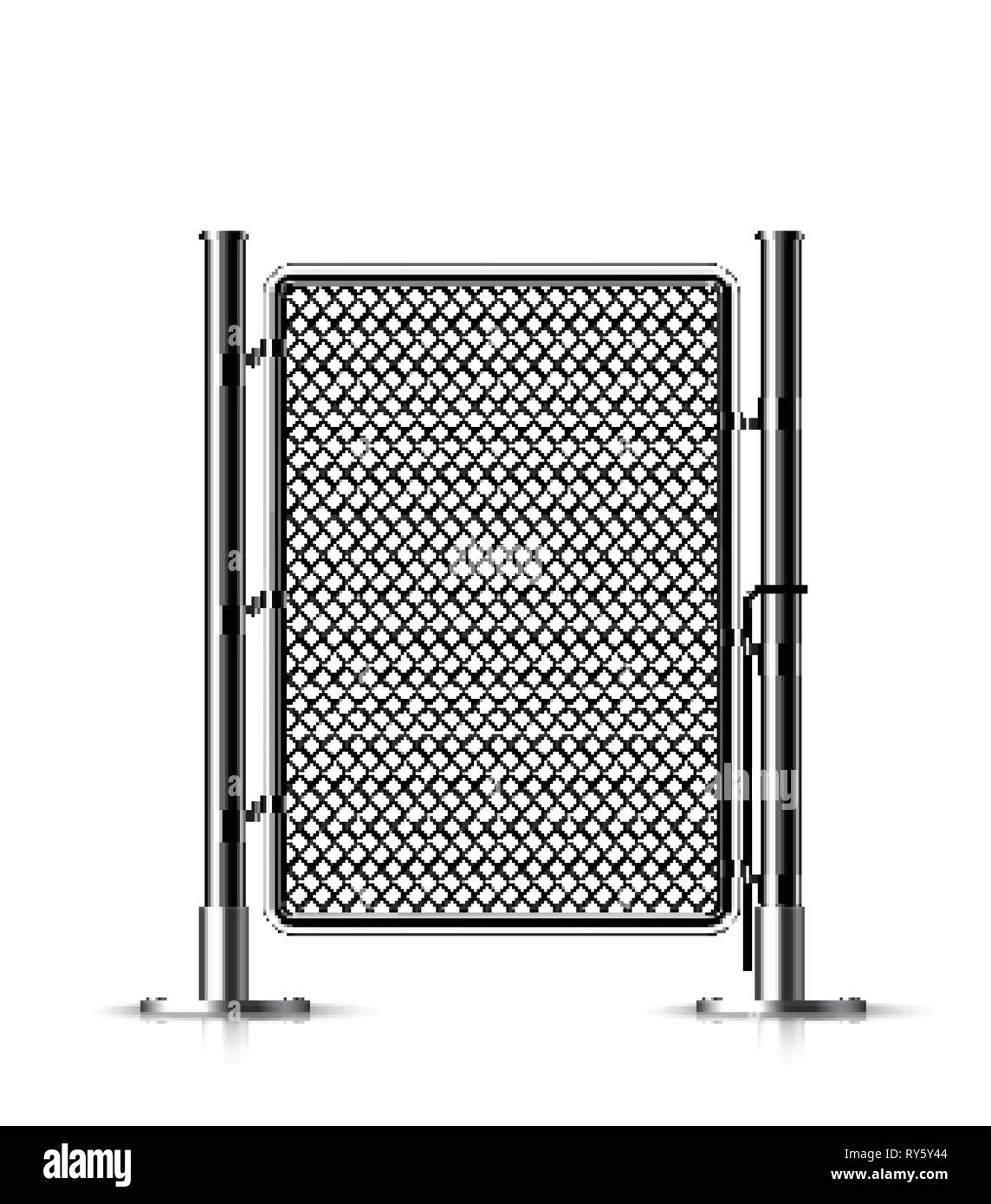 Realistic metal chain link fence. Rabitz. Art design gate. Cemetery