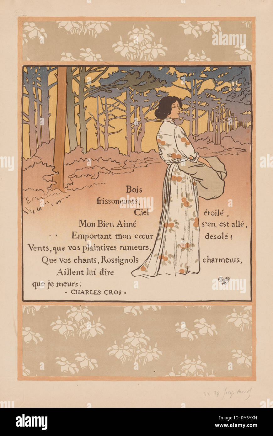 Trembling Woods, 1893. Georges Auriol (French, 1863-1938), L'Estampe originale, Album II. Lithograph, printed in color; sheet: 58.4 x 32.5 cm (23 x 12 13/16 in.); image: 49.7 x 32.5 cm (19 9/16 x 12 13/16 in Stock Photo