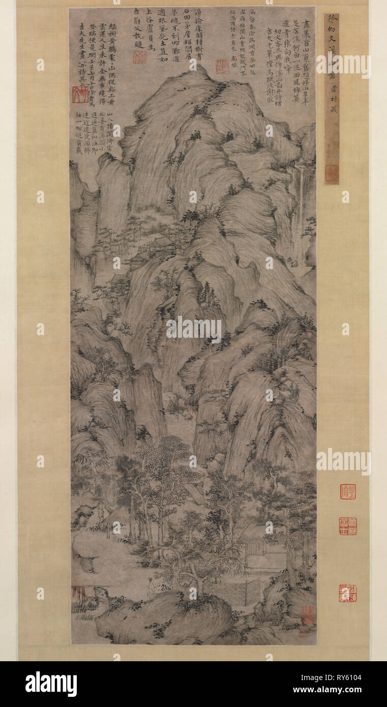 Streams and Mountains, 1372. Xu Ben (Chinese, 1335-1380). Hanging scroll, ink on paper; image: 92.2 x 37.6 cm (36 5/16 x 14 13/16 in.); overall: 228 x 54.5 cm (89 3/4 x 21 7/16 in Stock Photo