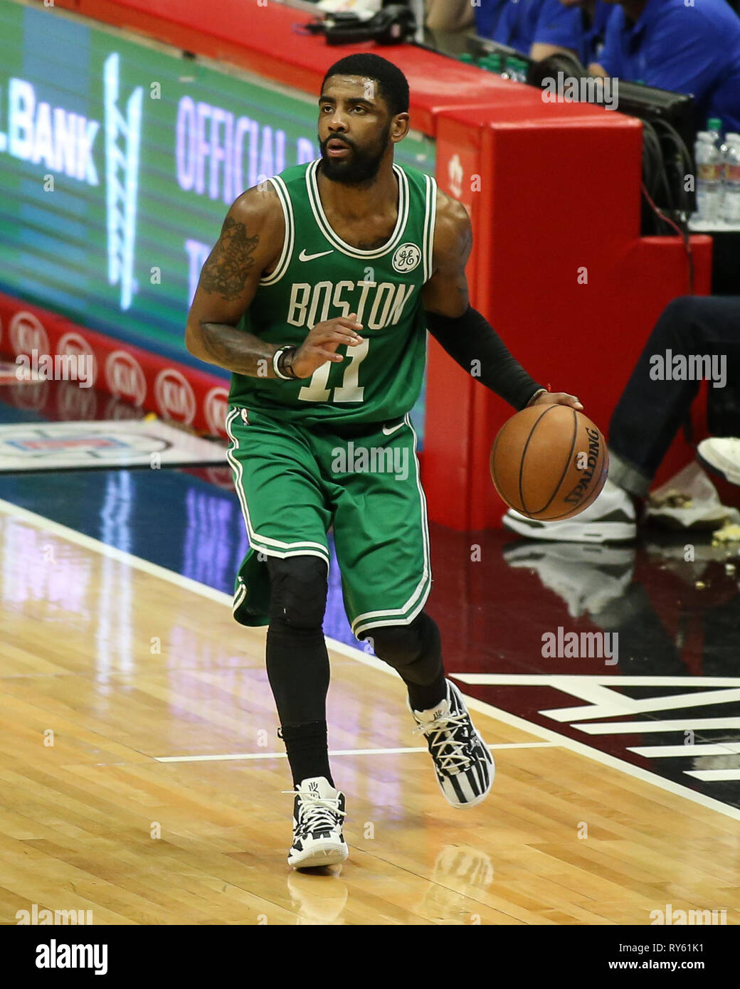 Los Angeles CA USA. 11th Mar 2019. Boston Celtics guard Kyrie Irving 11 during the Boston Celtics vs Los Angeles Clippers at Staples Center on March 11 2019. Photo by Jevone Moore