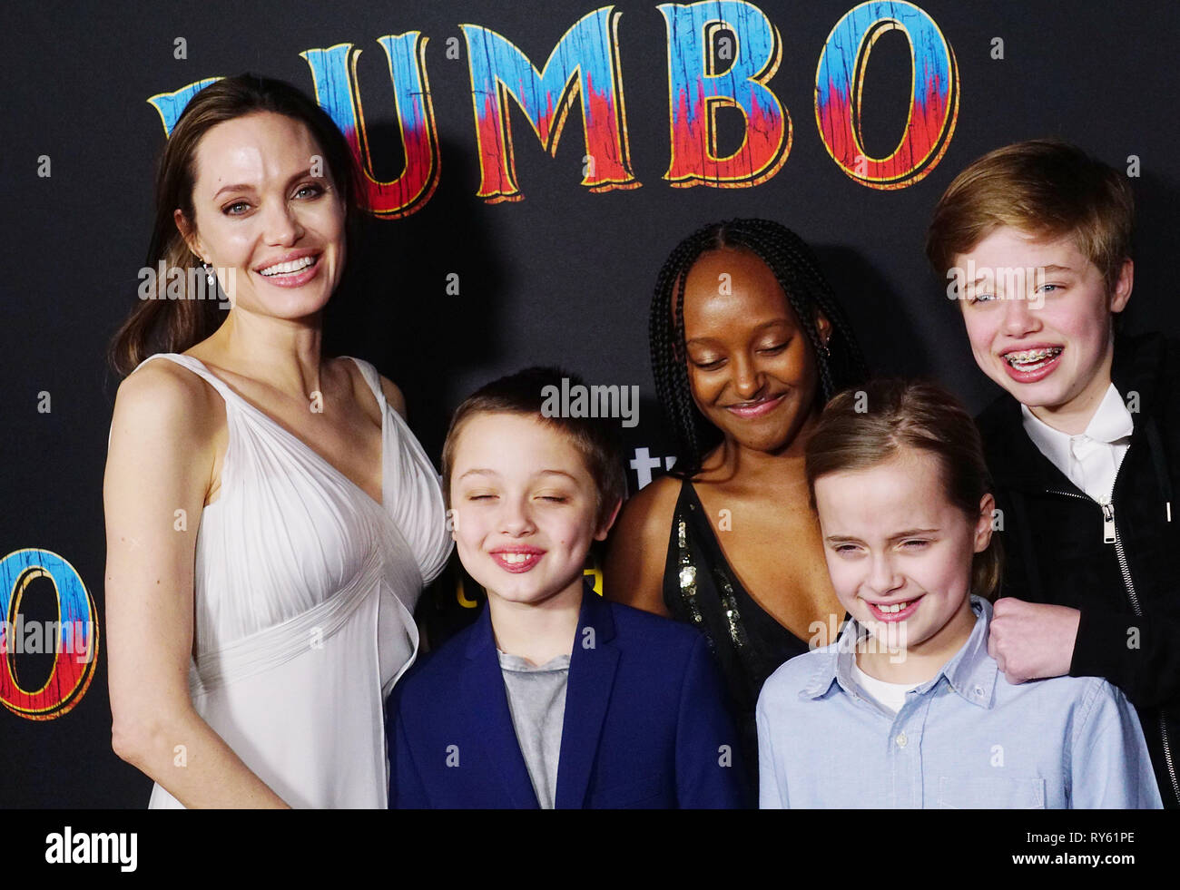 Hollywood, California, USA. 11th Mar, 2019. Angelina Jolie with her children Knox Jolie-Pitt and Zahara Marley Jolie-Pitt  028 attend the premiere of Disney s Dumbo at El Capitan Theatre on March 11, 2019 in Los Angeles, California. Credit: Tsuni / USA/Alamy Live News Stock Photo