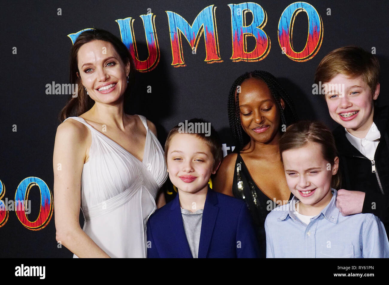 Hollywood, California, USA. 11th Mar, 2019. Angelina Jolie with her children Knox Jolie-Pitt and Zahara Marley Jolie-Pitt  026 attend the premiere of Disney s Dumbo at El Capitan Theatre on March 11, 2019 in Los Angeles, California. Credit: Tsuni / USA/Alamy Live News Stock Photo