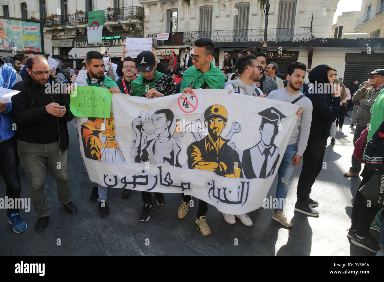 Algiers Algeria 12th Mar 2019 Algerian Students Hold A Banner