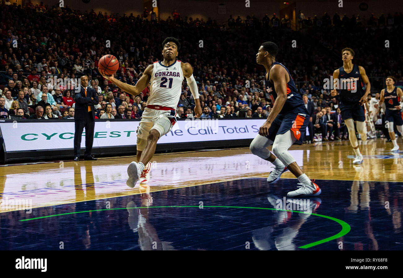 Mar 11 2019 Las Vegas, NV, U.S.A. Gonzaga forward Rui Hachimura (21) drives to the basket during the NCAA West Coast Conference Men's Basketball Tournament semi -final between the Pepperdine Wave and the Gonzaga Bulldogs 100-74 win at Orleans Arena Las Vegas, NV. Thurman James/CSM Stock Photo