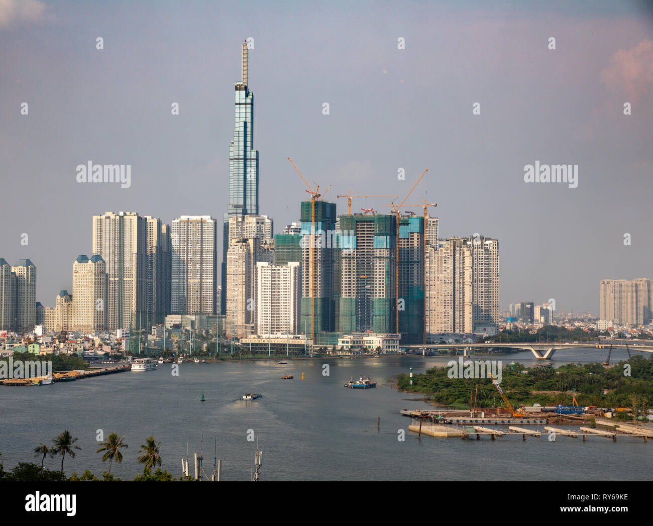 Saigon River, Ho Chi Minh City, Vietnam, Sunday 12th March 2019.  Hot sunny day with highs of 34 degrees along the riverfront. Ho Chi Minh is the largest city in Vietnam with 9 million residents. Credit: WansfordPhoto/Alamy Live News Stock Photo