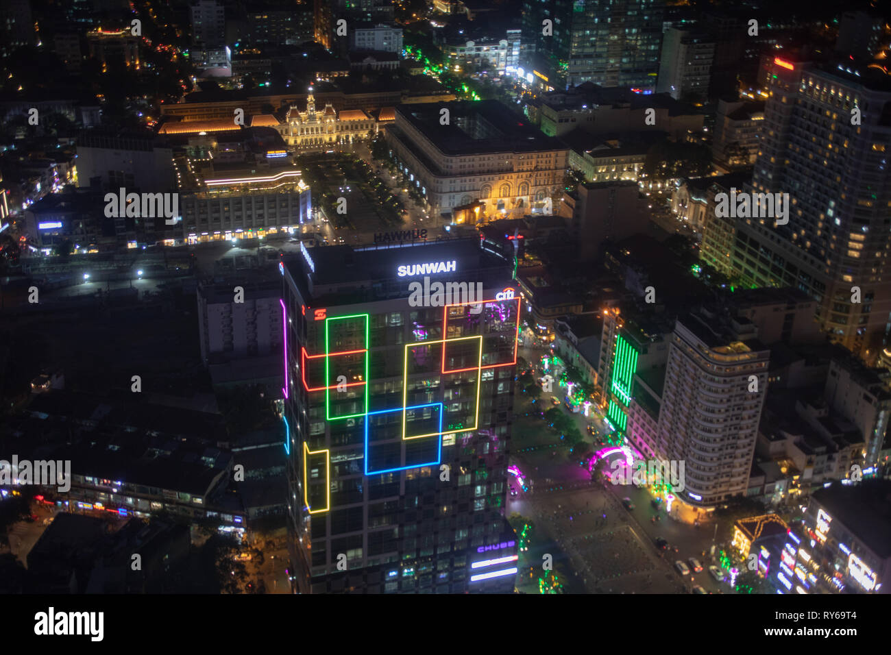 Saigon downtown, Ho Chi Minh City, Vietnam, Tuesday 12th March 2019.  Warm evening with lows of 28 degrees overnight. Ho Chi Minh is the largest city in Vietnam with 9 million residents. Credit: WansfordPhoto/Alamy Live News Stock Photo