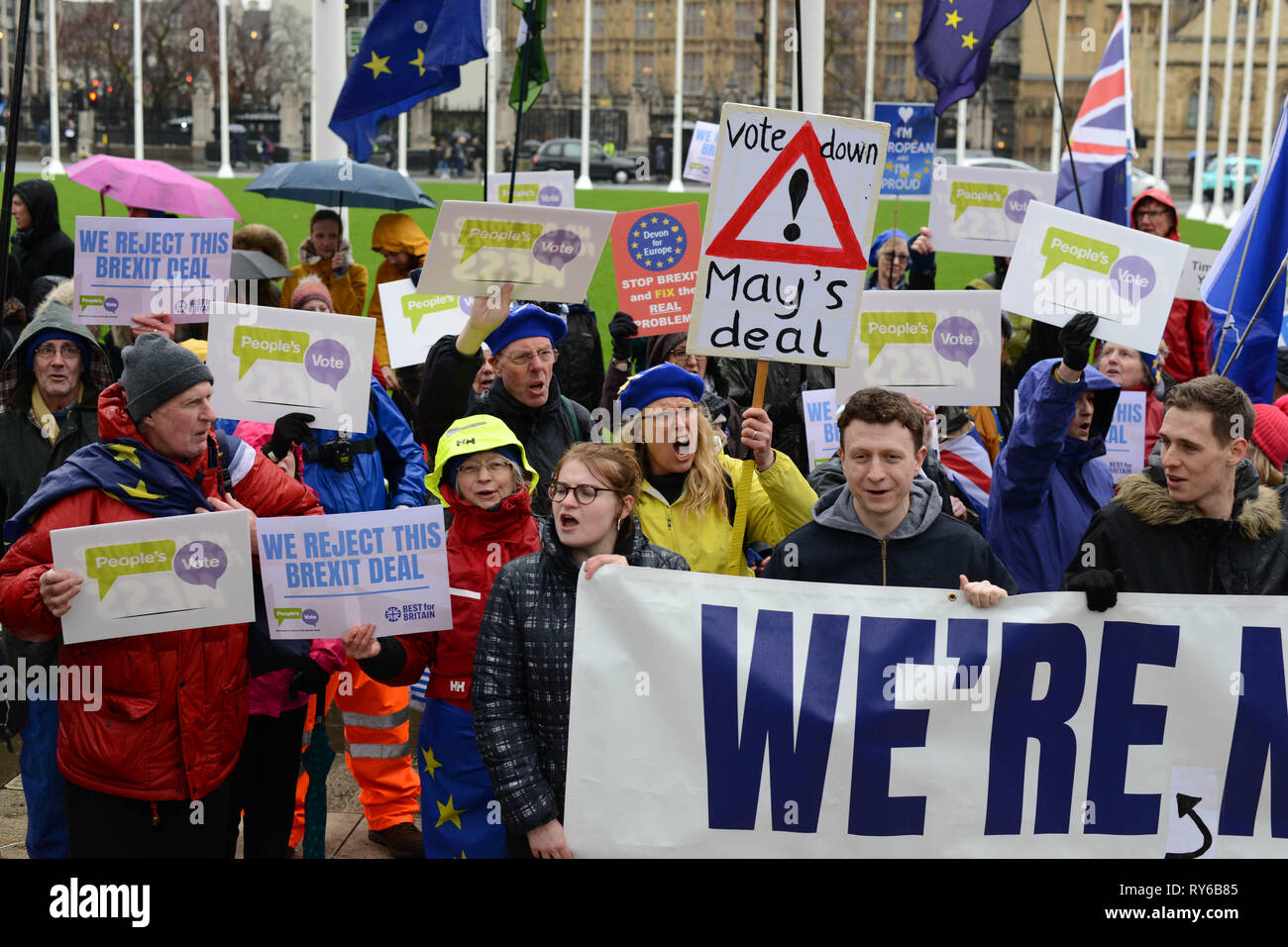 London, UK. 12th March, 2019. Anti-Brexit  Activists demonstrate in Parliament Square Opposite The Houses Of Parliament. Westminster, London. 12th of March 2019. Credit: Thomas Krych/Alamy Live News Stock Photo