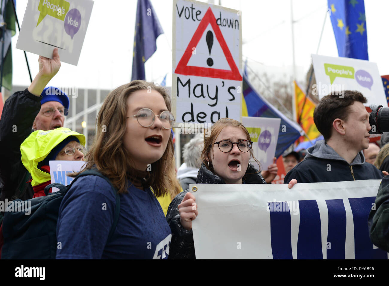 London, UK. 12th March, 2019. Anti-Brexit  Activists demonstrate in Parliament Square Opposite The Houses Of Parliament. Westminster, London. 12th of March 2019. Credit: Thomas Krych/Alamy Live News Stock Photo