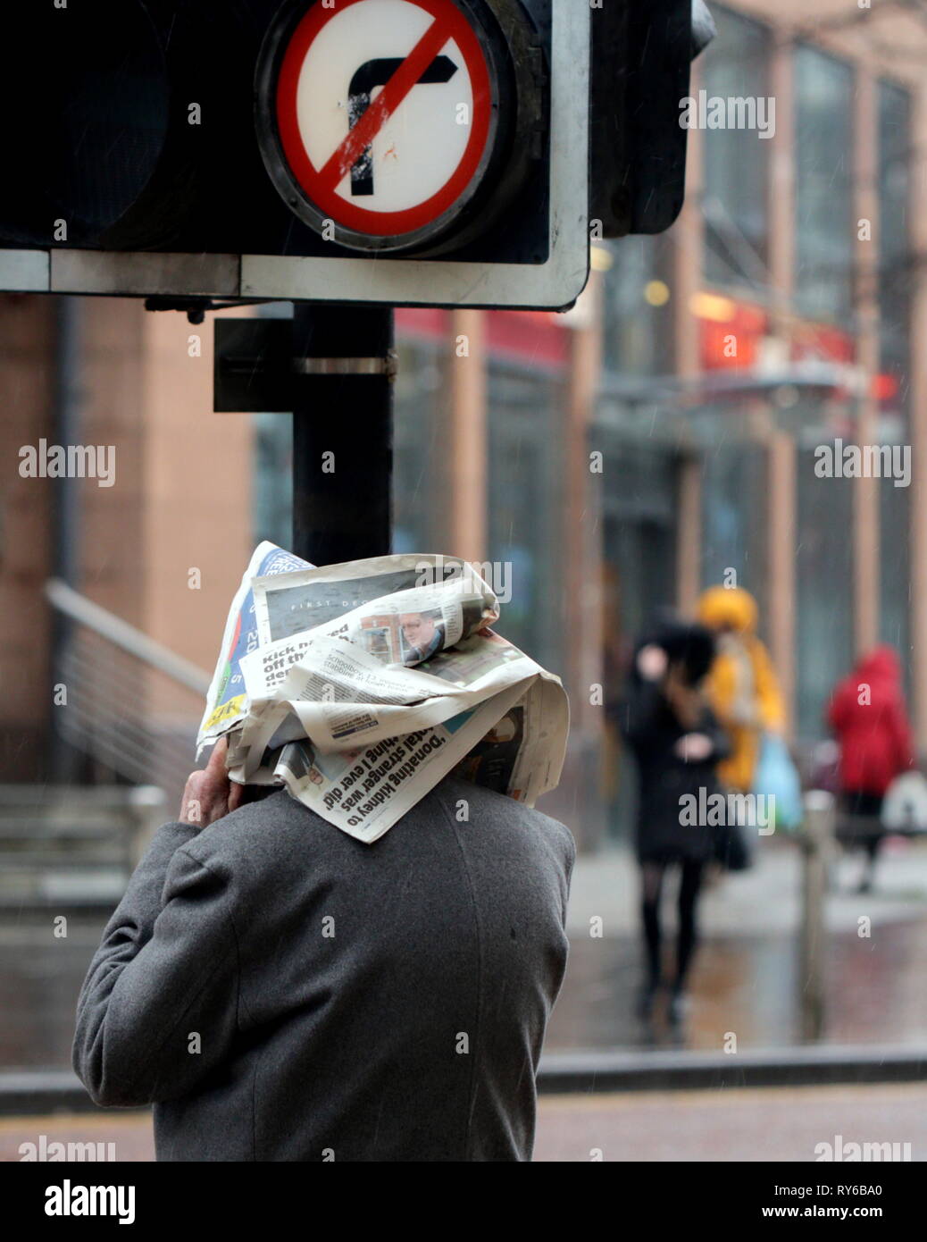 Glasgow, Scotland, UK, 12th March, 2019 UK Weather: Storm Gareth blowing a hooley  appeared as heavy  falls of rain and high winds as thunder rain hit the city centre and west end this afternoon. Credit Gerard Ferry/Alamy Live News Stock Photo