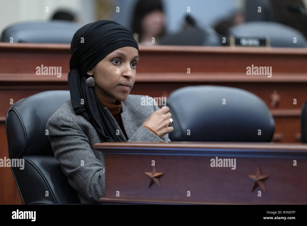 Washington, District of Columbia, USA. 12th Mar, 2019. Representatives ILHAN OMAR (D-MN) at a House Budget Committee hearing, March 12, 2019 Credit: Douglas Christian/ZUMA Wire/Alamy Live News Stock Photo