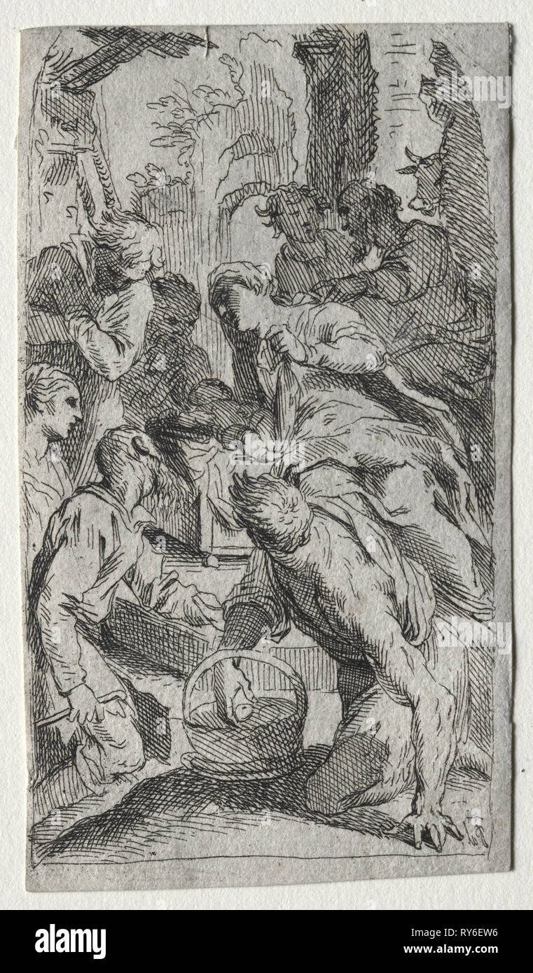 The Nativity. After Jacopo Palma il Giovane (Italian, c. 1548-1628). Etching Stock Photo