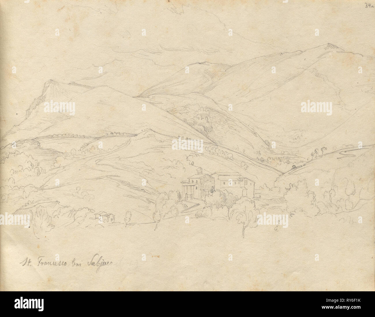 Album with Views of Rome and Surroundings, Landscape Studies, page 34a: 'St. Francesco'. Franz Johann Heinrich Nadorp (German, 1794-1876). Graphite Stock Photo