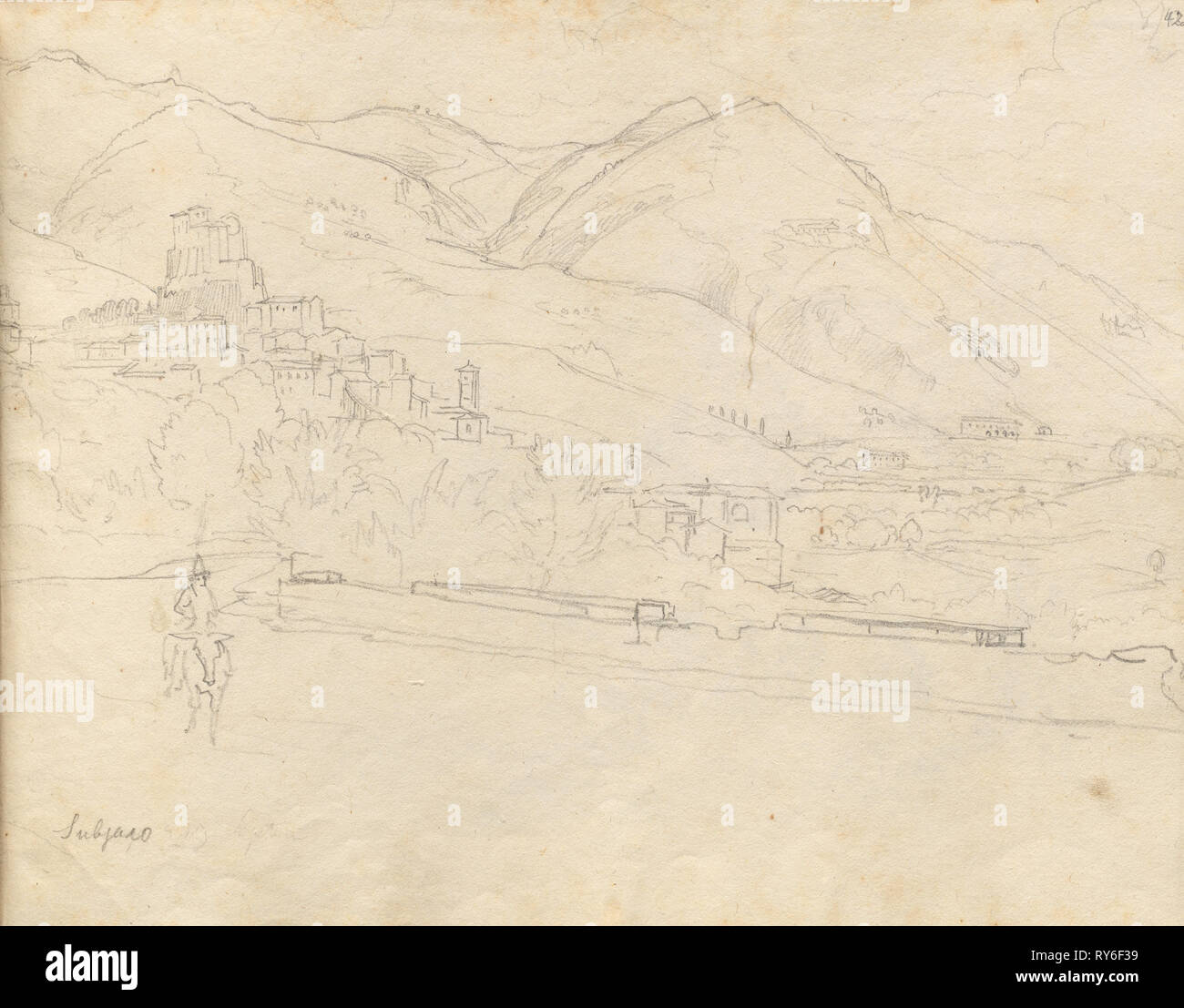 Album with Views of Rome and Surroundings, Landscape Studies, page 42a: Roman Landscape. Franz Johann Heinrich Nadorp (German, 1794-1876). Graphite Stock Photo