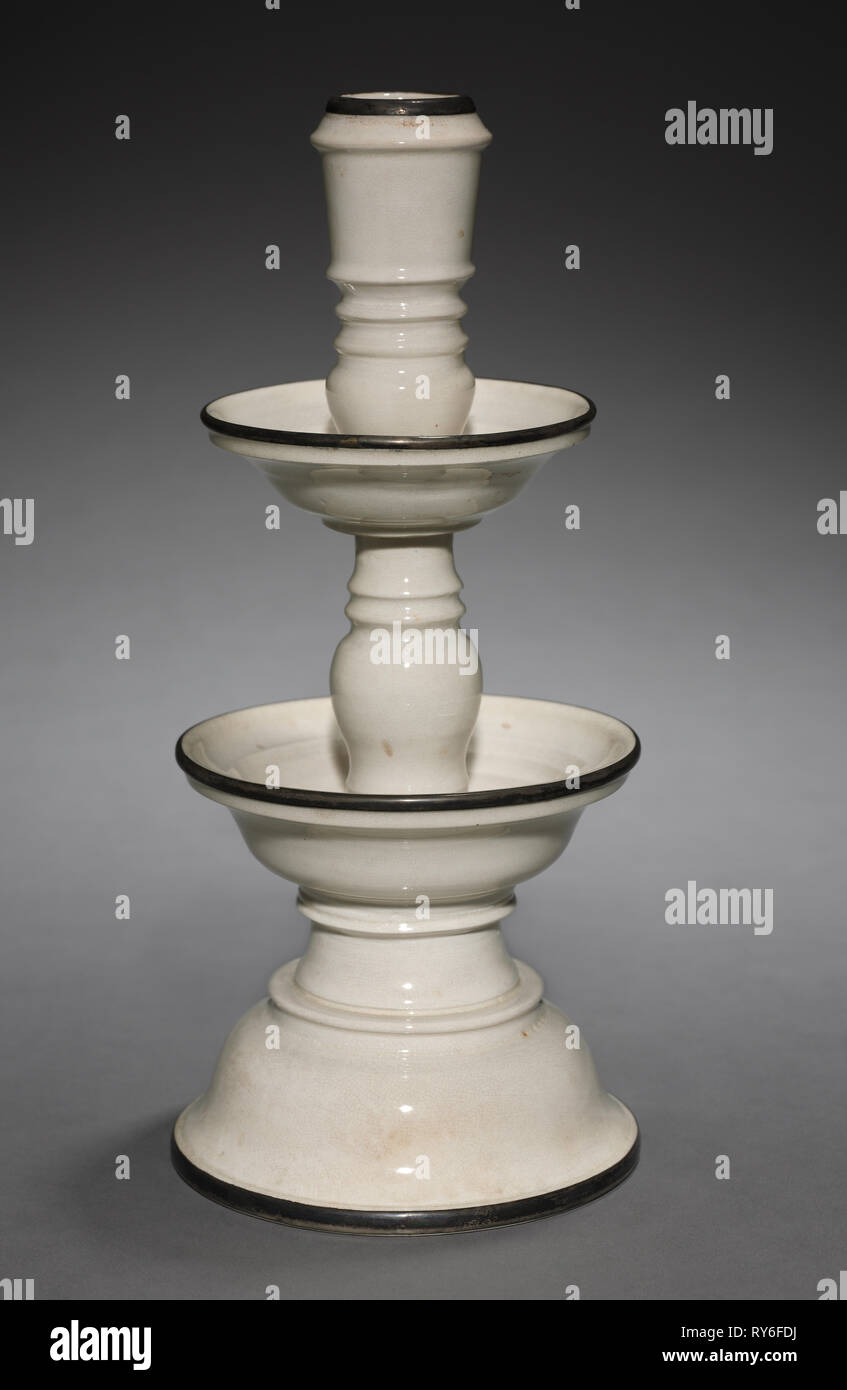 Candlestick, 1600s. China, Ming dynasty (1368-1644). Glazed porcelain with metal rims; overall: 32.4 cm (12 3/4 in Stock Photo