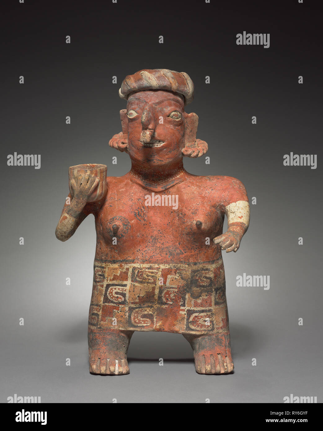 Standing Female Figure, c. 100 BC-AD 300. Mexico, Nayarit, Ixtlan del Rio style. Earthenware with colored slips; overall: 48 x 30.8 x 16 cm (18 7/8 x 12 1/8 x 6 5/16 in Stock Photo
