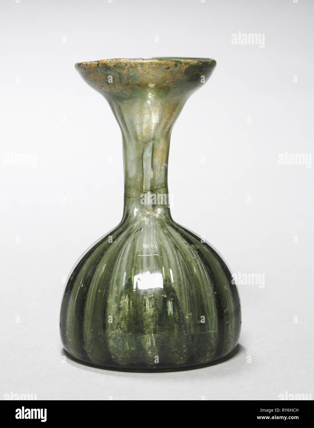 Flask (Kuttrolf), 1400s. Germany, 15th century. Green glass; overall: 12.1 cm (4 3/4 in Stock Photo