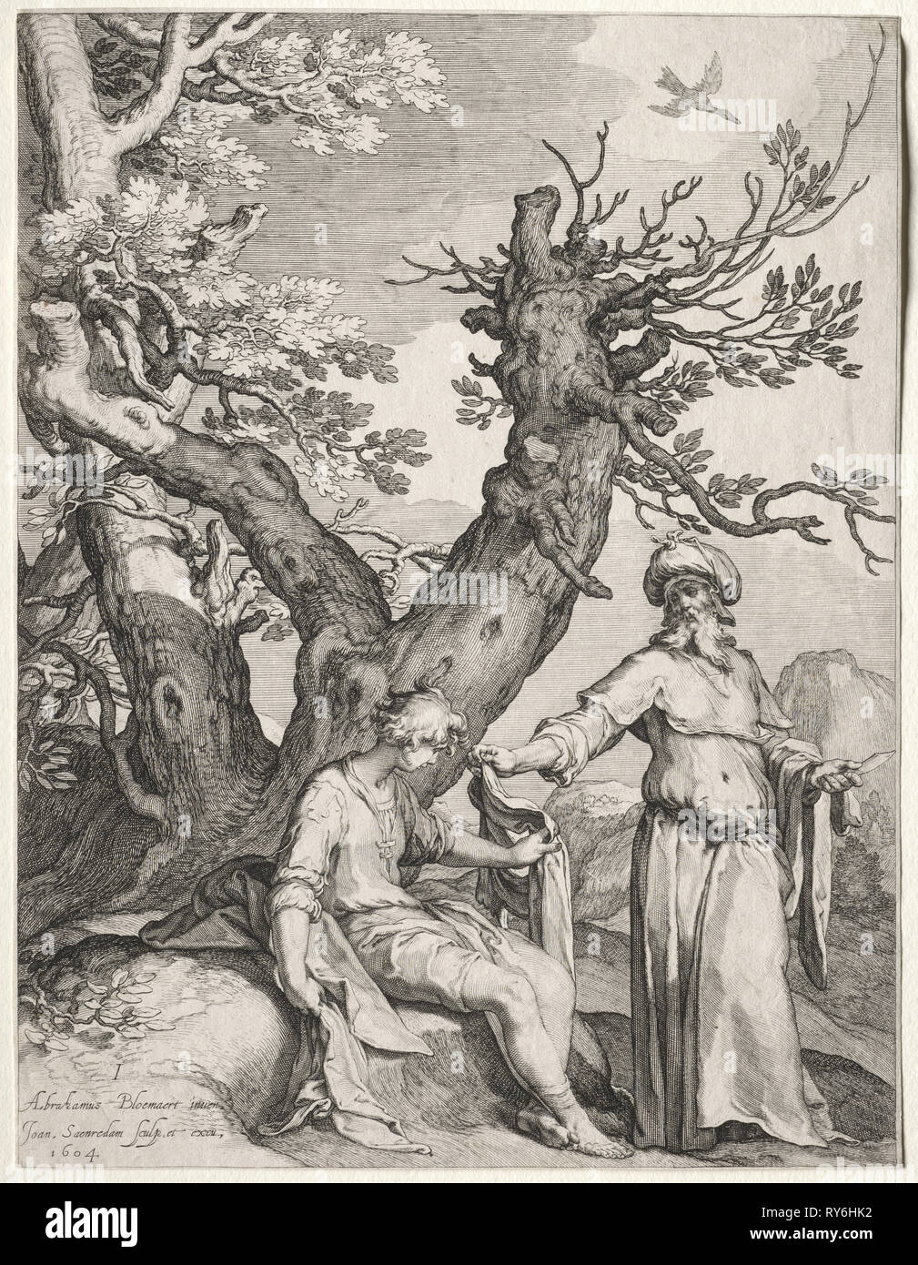 Scenes of the Prophet Ahijah: Ahijah and Jeroboam, 1604. Jan Saenredam (Dutch, 1565-1607), Jan Saenredam (Dutch, 1565-1607), after Abraham Bloemaert (Dutch, 1564-1651). Engraving; sheet: 25.5 x 19.5 cm (10 1/16 x 7 11/16 in Stock Photo