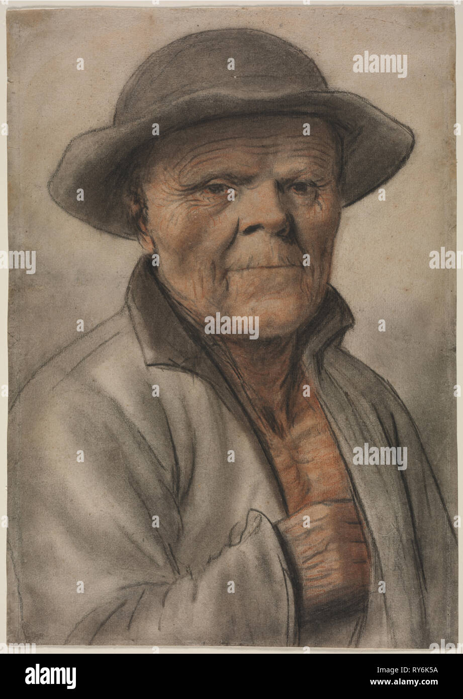 Portrait of an Old Man, 1600s?. Manner of Nicolas Lagneau (French, 1590-1666). Black, red and brown chalk, with stumping; sheet: 38.9 x 27.7 cm (15 5/16 x 10 7/8 in Stock Photo