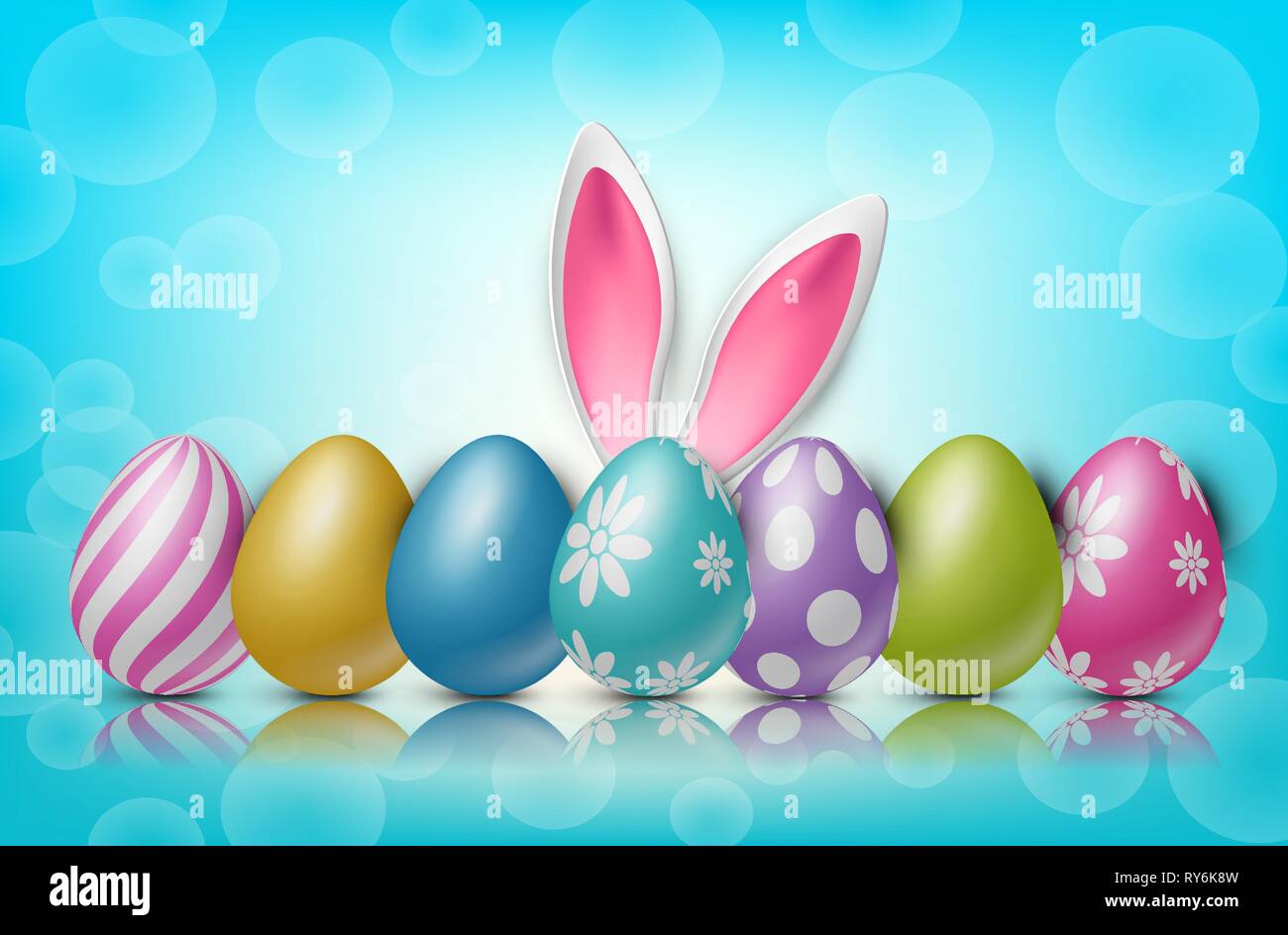 Easter background with painted 3d realistic egg and bunny ears behind on blue backdrop with bokeh. Vector illustration Stock Vector Image & Art - Alamy Easter background with painted 3d realistic egg and bunny ears behind on blue backdrop with bokeh. Vector illustration Stock Vector Image & Art - Alamy