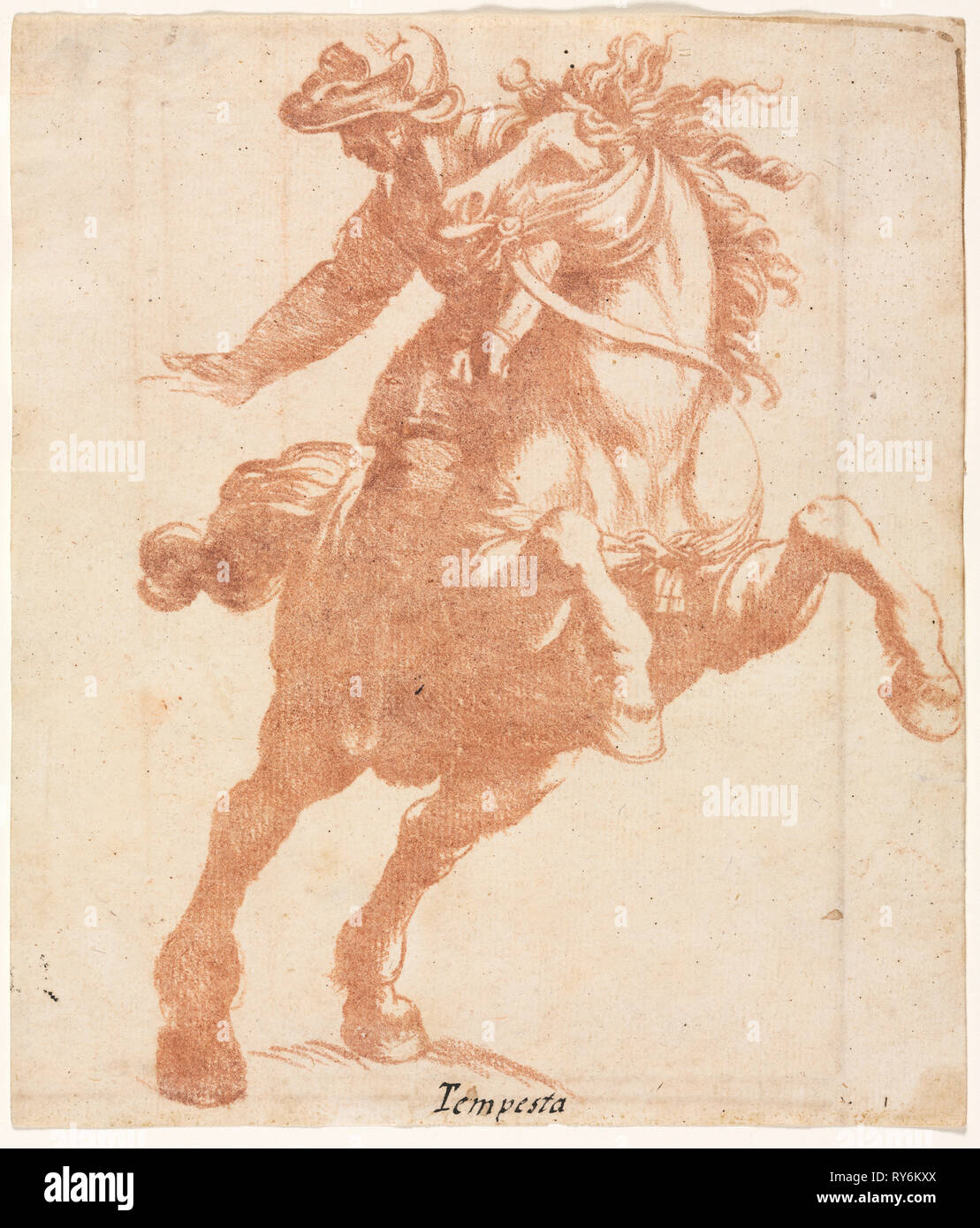 Rearing Horse and Rider, c. 1600. Attributed to Antonio Tempesta (Italian, 1555-1630). Red chalk counterproof; sheet: 19.5 x 16.7 cm (7 11/16 x 6 9/16 in Stock Photo