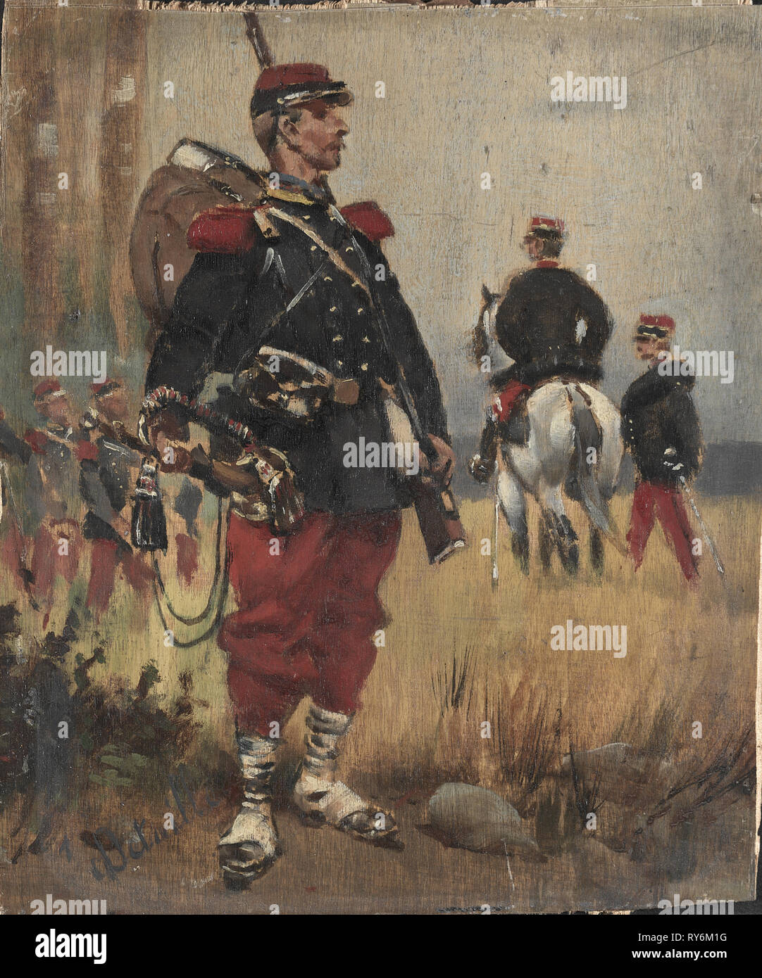 Soldiers, c. 1892. Édouard Detaille (French, 1848-1912). Oil on panel; unframed: 20.7 x 17.2 cm (8 1/8 x 6 3/4 in Stock Photo