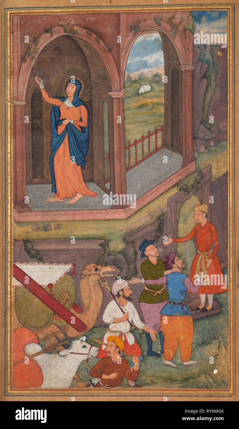 The place of Jesus’s birth, from a Mir’at al-quds of Father Jerome Xavier (Spanish, 1549–1617), 1602-1604. Northern India, Uttar Pradesh, Allahabad, Mughal period. Opaque watercolor and gold on paper; page: 26.3 x 15.6 cm (10 3/8 x 6 1/8 in Stock Photo